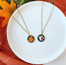 Load image into Gallery viewer, Pumpkin + Moon Pendant Necklaces
