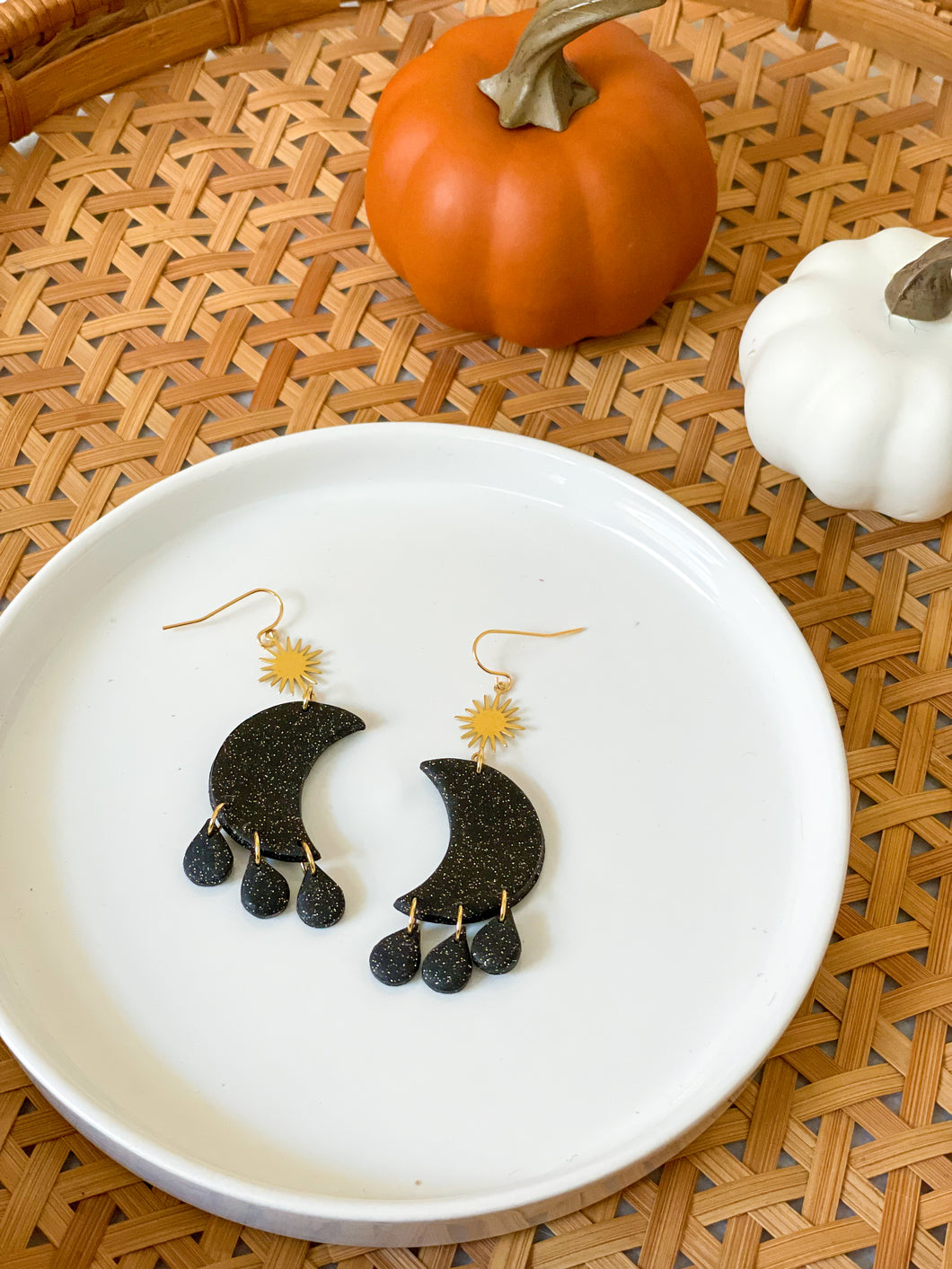 Luna Earrings (Black w/Starbursts)