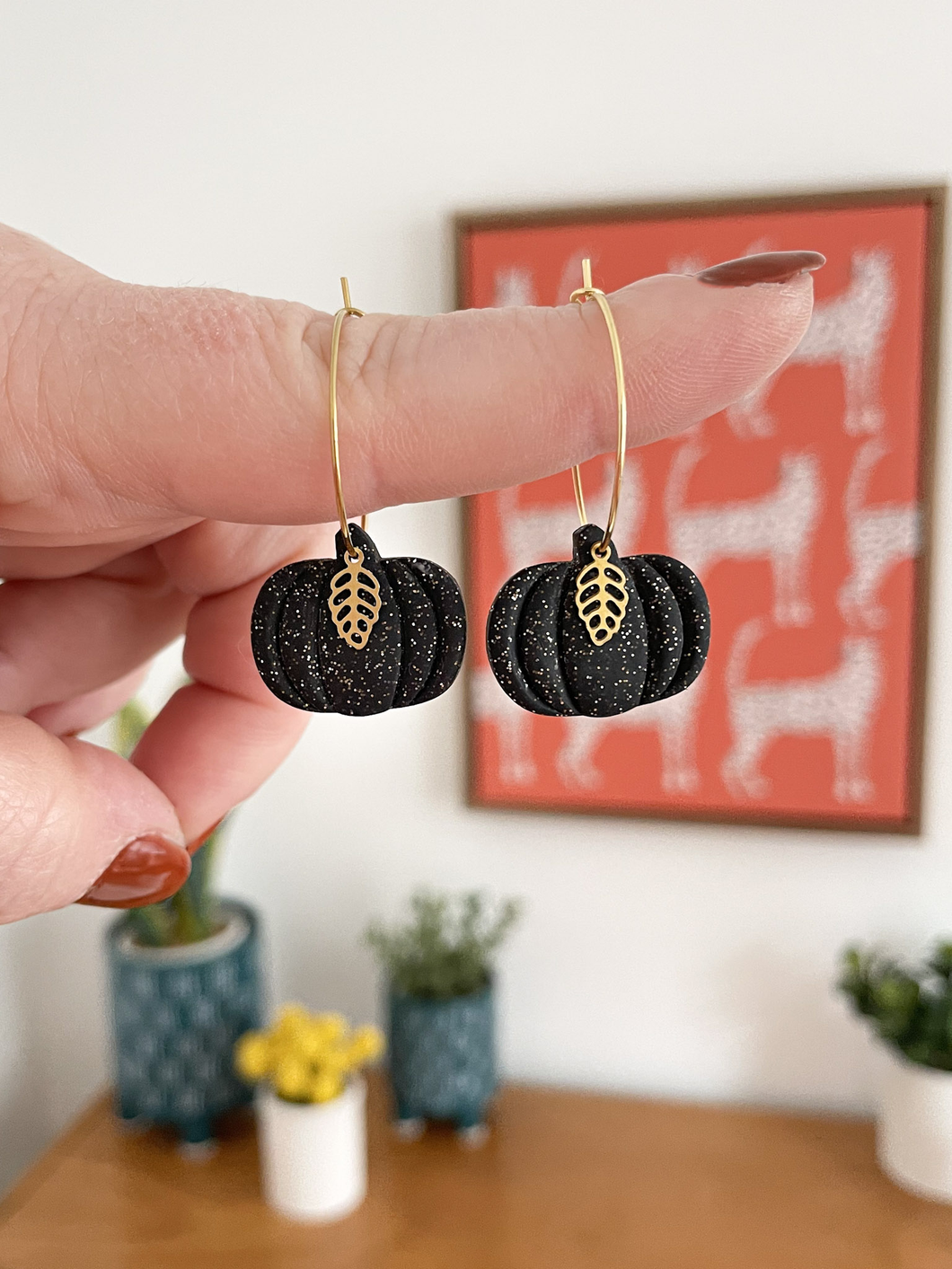 Black Glitter Pumpkin Hoops